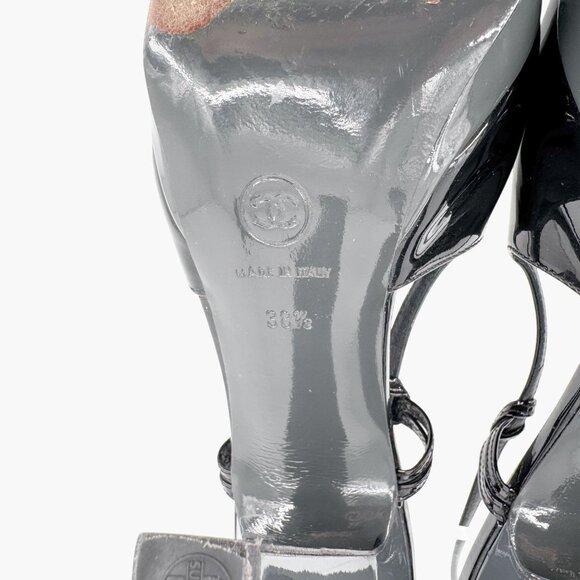 Chanel Cap Toe Slingback Pump Size 38.5 US 7.5-8 Black Patent Platform High Heel - Picture 13 of 14